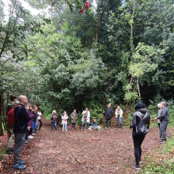 Grupod e pessoas a preparar-se para um banho de floresta