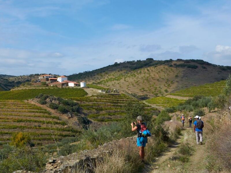 pessoas a caminhara na serra e a tirar fotografias