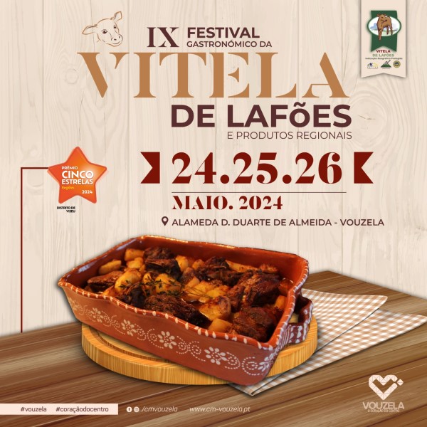 cartaz do 9º festival gastronómico da vitela de lafões que acontece de 24 a 26 de maio em vouzela